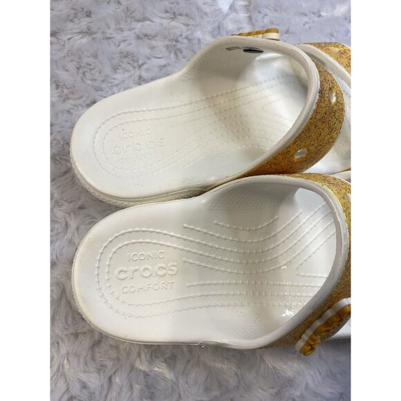 CROCS Classic Glitter Sandal White/Orange Sherbet Slip On Slide Sandal Sz 8 W - Picture 5 of 8